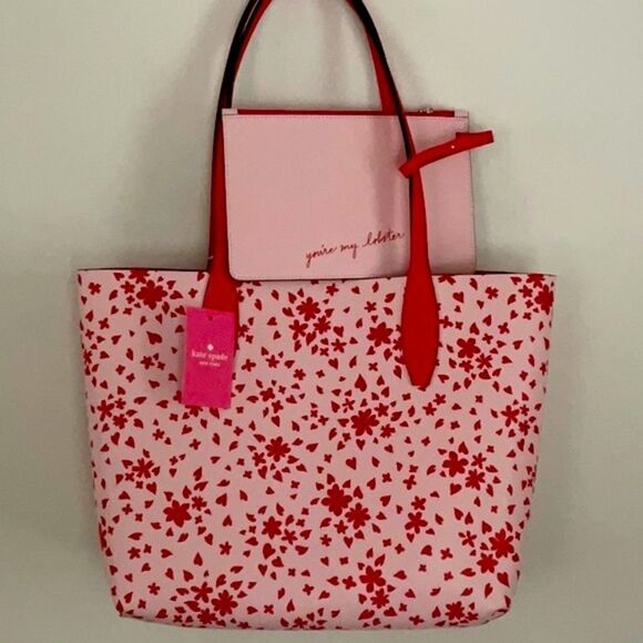 KATE SPADE NWT LOVE SHACK SMALL REVERSIBLE TOTE BAG WITH DETACHABLE WRISTLET - Picture 3 of 13